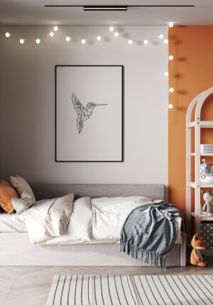 Arte geométrico de un colibrí en líneas finas.