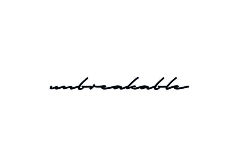 Arte minimalista con caligrafía de "Inquebrantable".