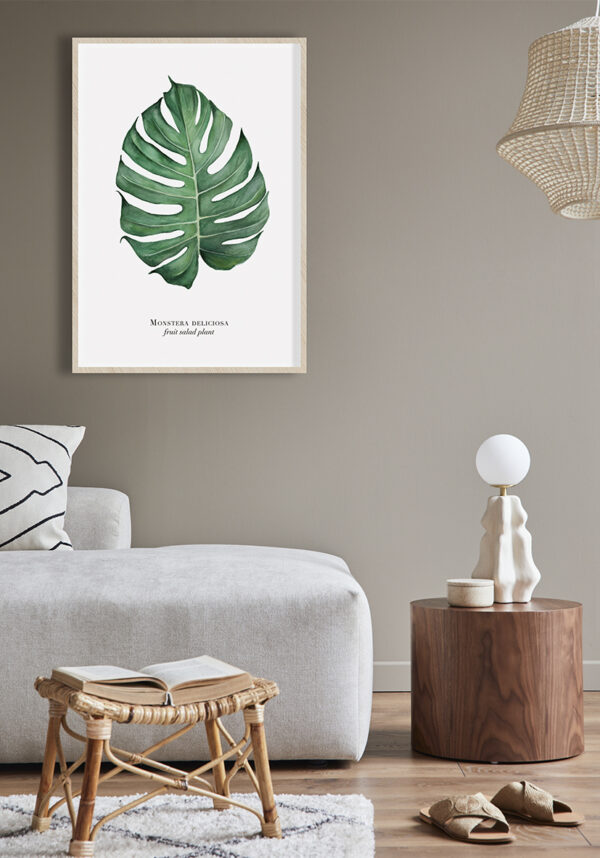 Ilustración artística de una hoja de monstera deliciosa.