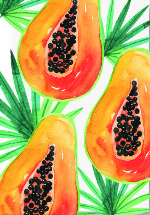 Arte vibrante de papaya en acuarela