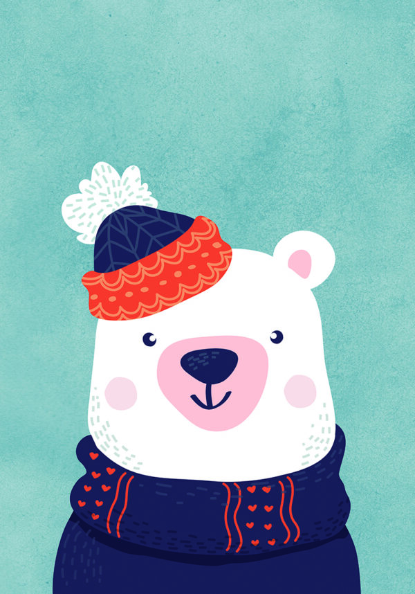 Oso Polar Abrigado: Ilustración Invernal para Decoración