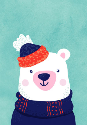 Oso Polar Abrigado: Ilustración Invernal para Decoración