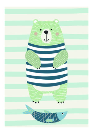 Oso Tierno con Pescado: Ilustración Infantil