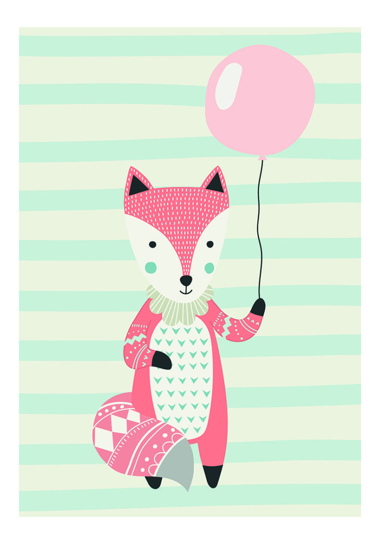 Zorro con Globo: Ilustración Festiva para Niños