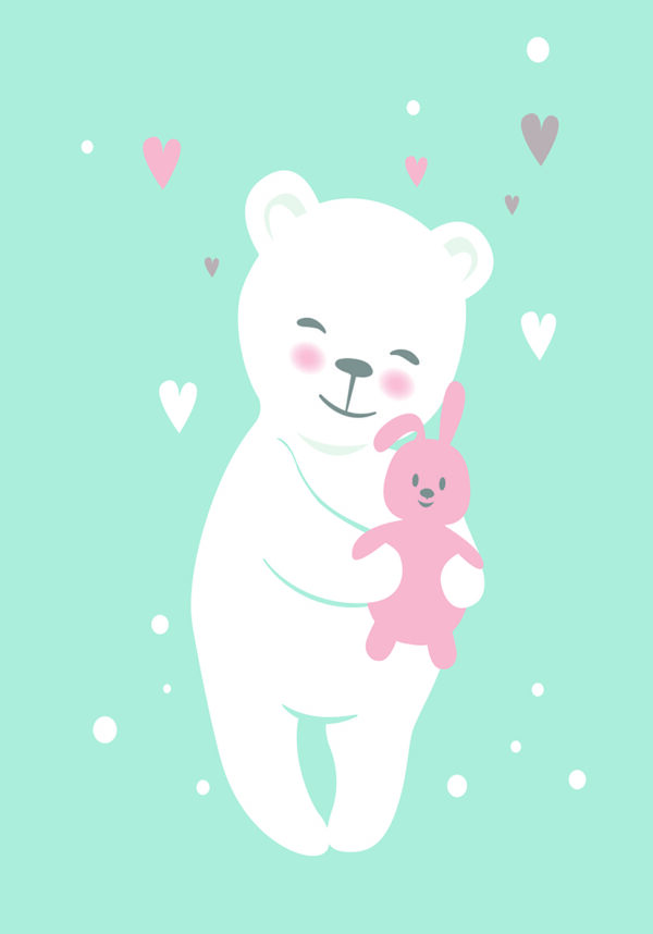 Oso Abrazando un Conejo: Ilustración Tierna para Niños