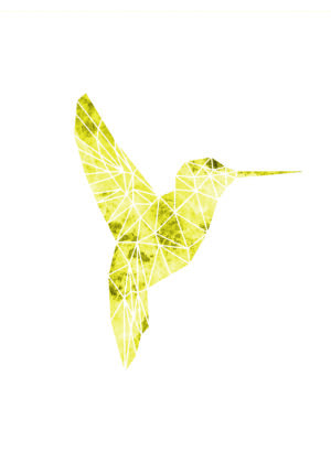 Ilustración geométrica de un colibrí amarillo
