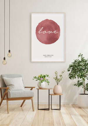 Arte romántico en acuarela con la palabra Love