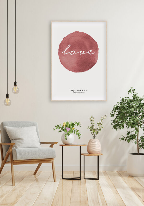 Arte romántico en acuarela con la palabra Love