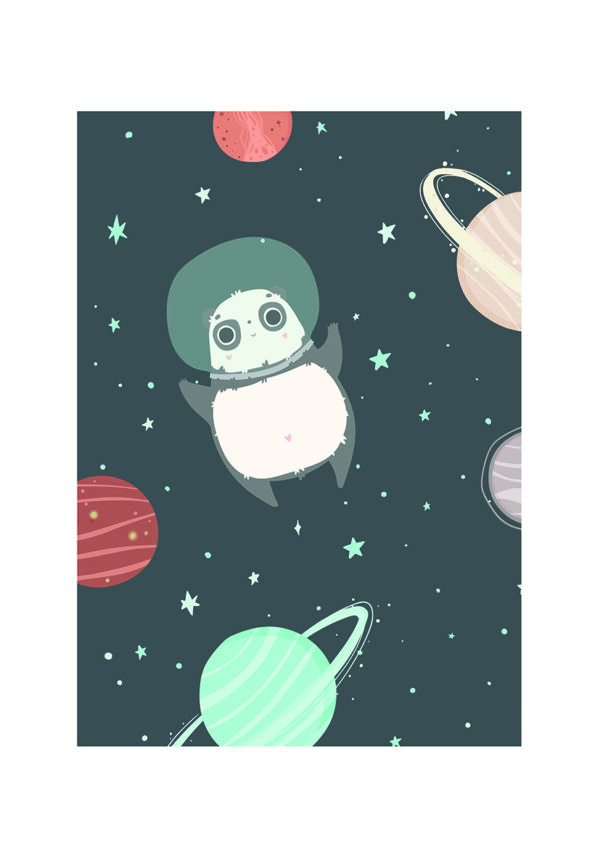 Panda adorable flotando en el espacio