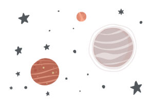 Ilustración minimalista de planetas en estilo de caricatura