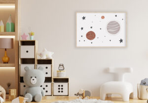 Ilustración minimalista de planetas en estilo de caricatura