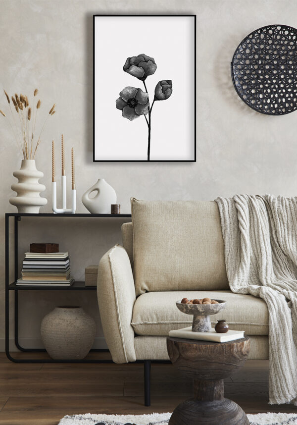 Flor minimalista en blanco y negro