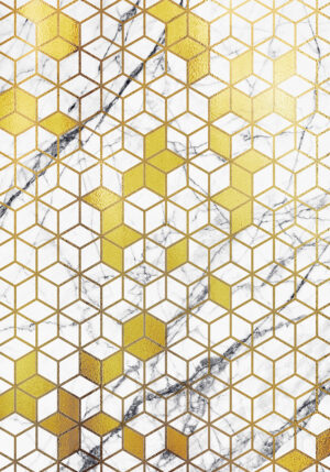 Patrón geométrico dorado sobre mármol
