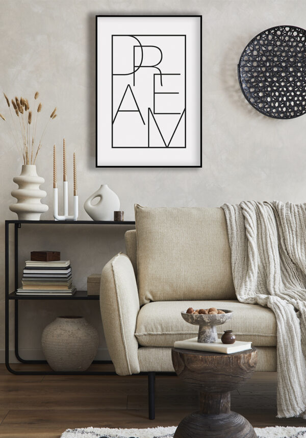 Póster tipográfico minimalista con la palabra Dream