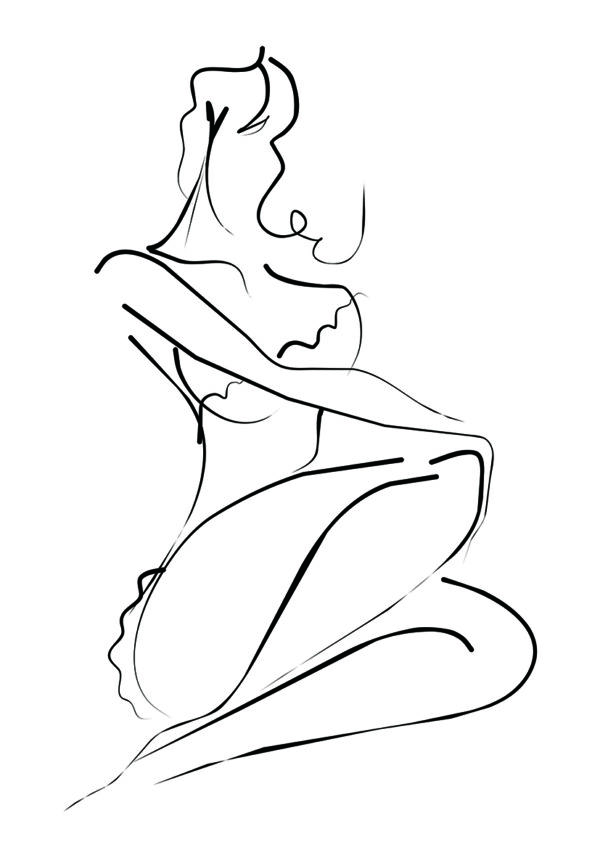 Silueta femenina en arte lineal minimalista