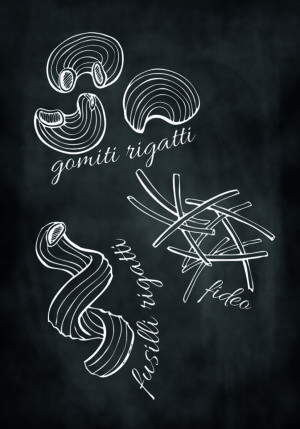 Ilustraciones de pasta en estilo pizarra