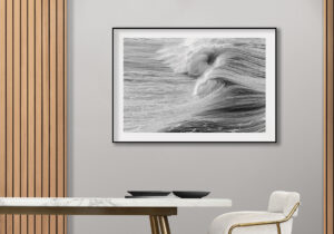 Ola oceánica dinámica en blanco y negro
