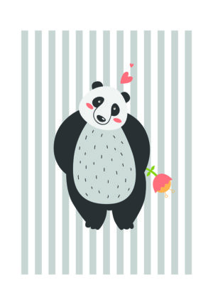 Ilustración de panda adorable con fondo a rayas