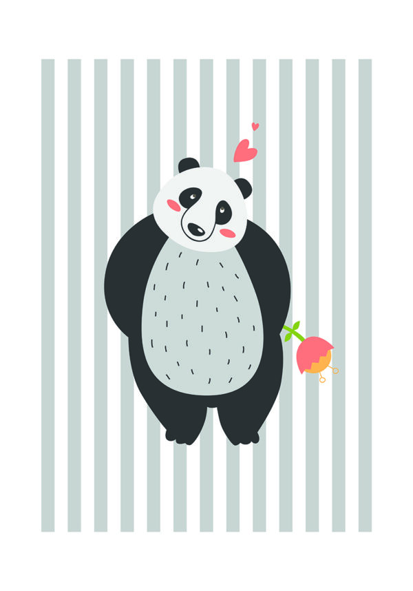 Ilustración de panda adorable con fondo a rayas