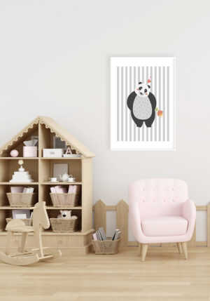 Ilustración de panda adorable con fondo a rayas