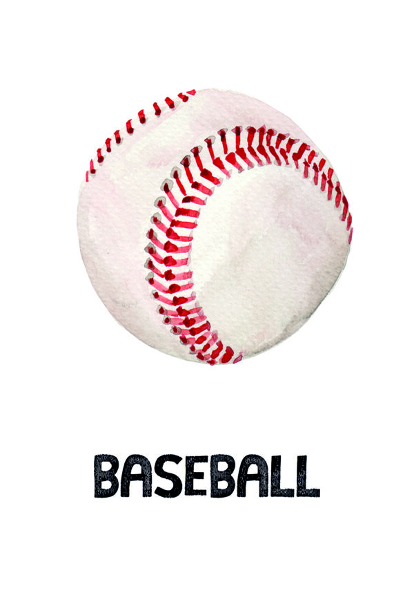 Ilustración en acuarela de una pelota de béisbol