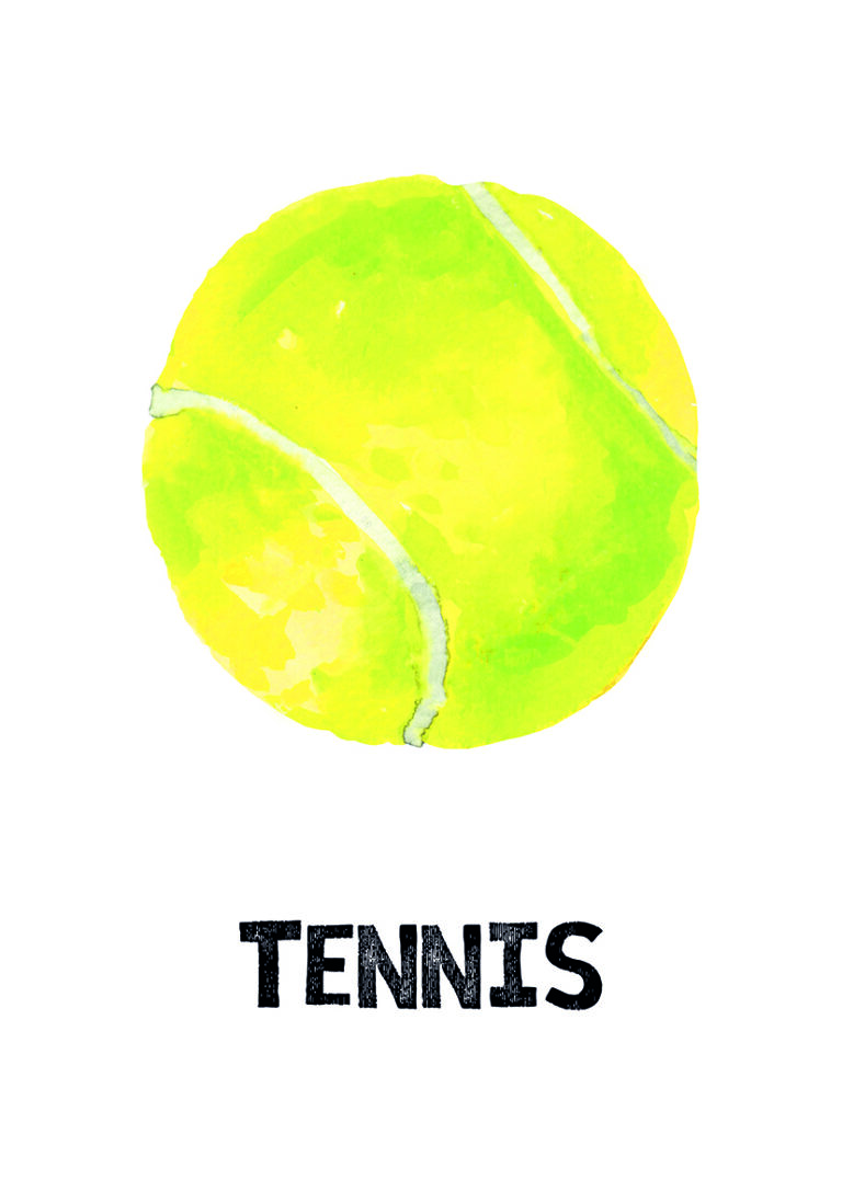 Pelota de tenis ilustrada en acuarela