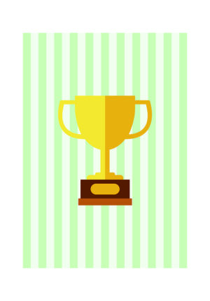 Ilustración sencilla de un trofeo sobre fondo a rayas