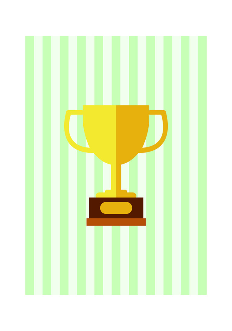 Ilustración sencilla de un trofeo sobre fondo a rayas