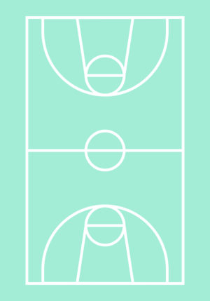 Representación minimalista de una cancha de baloncesto