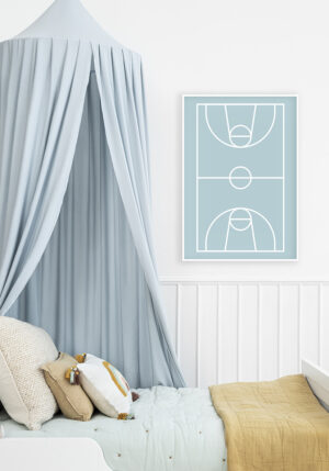 Representación minimalista de una cancha de baloncesto