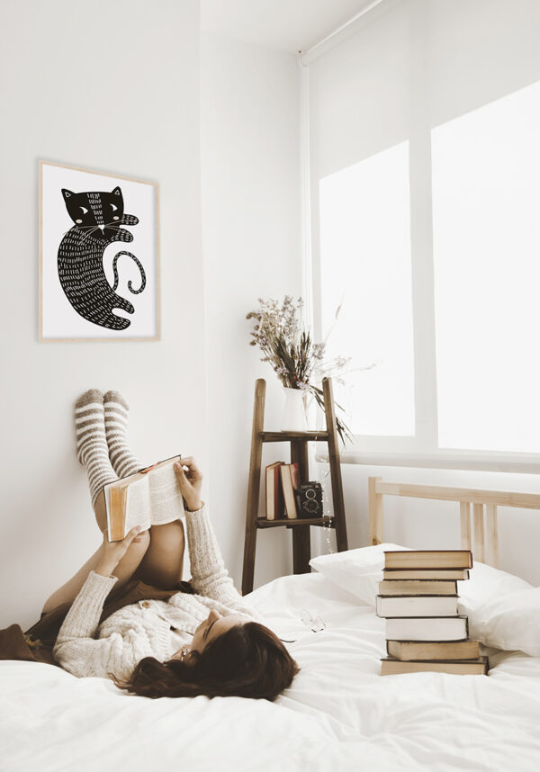 Ilustración moderna y minimalista de gato negro