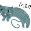 Ilustración de gato tierno con el texto Meow