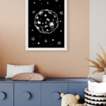 Ilustración de la luna y estrellas