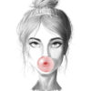 Retrato ilustrado con globo de chicle