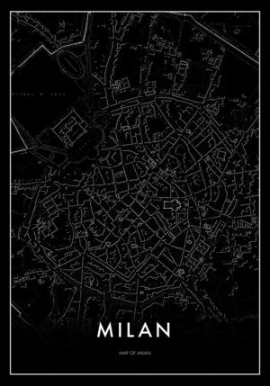 Mapa en blanco y negro de Milán