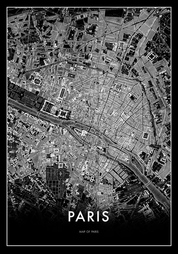 Mapa detallado de París en blanco y negro