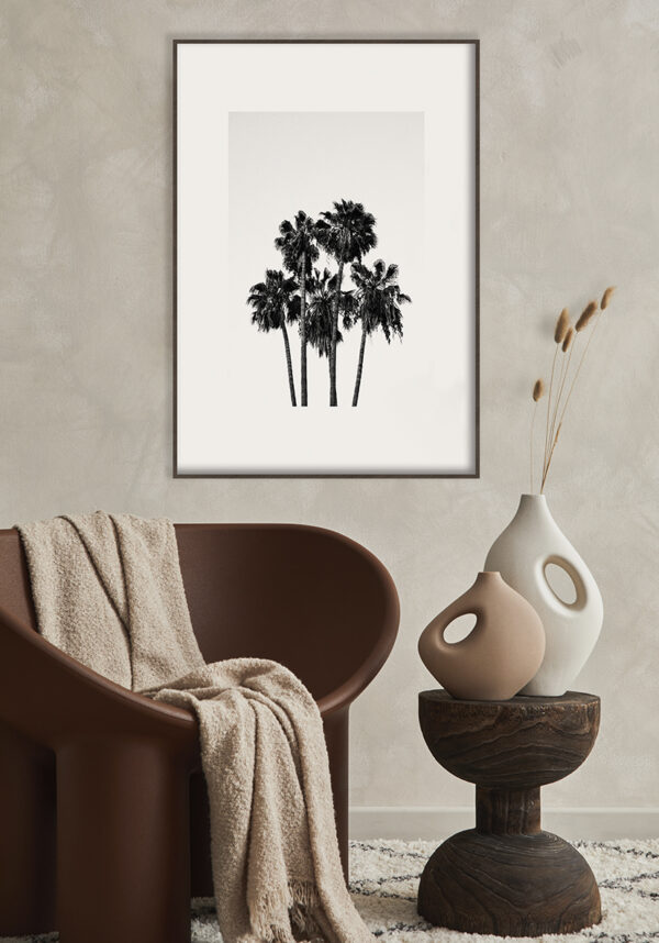 Obra en blanco y negro de palmeras
