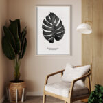 Ilustración monocromática de hoja de monstera