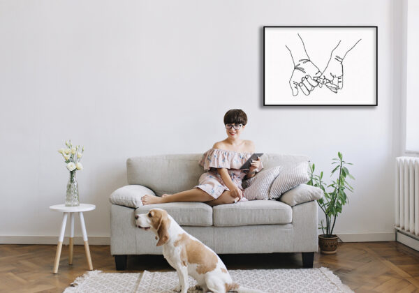 Ilustración minimalista de manos con arte lineal