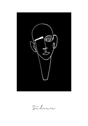 Arte lineal abstracto en plata minimalista