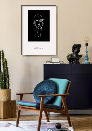 Arte lineal abstracto en plata minimalista