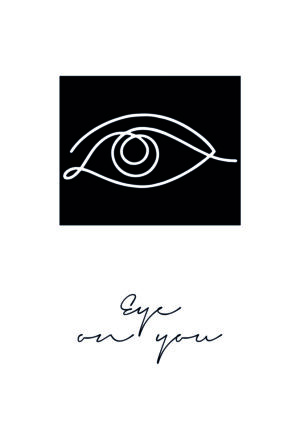 Dibujo minimalista de ojo con tipografía