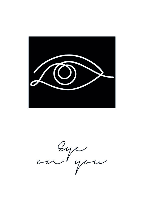 Dibujo minimalista de ojo con tipografía