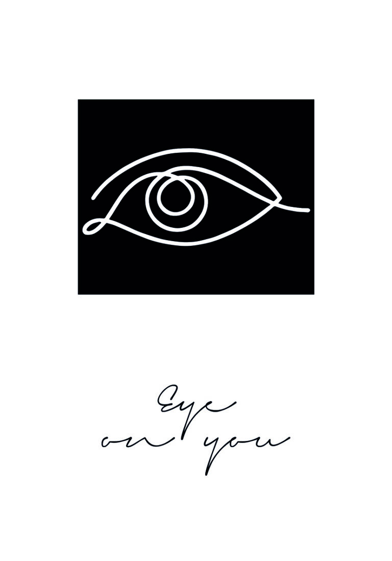 Dibujo minimalista de ojo con tipografía