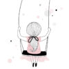 Ilustración minimalista de niña columpiándose
