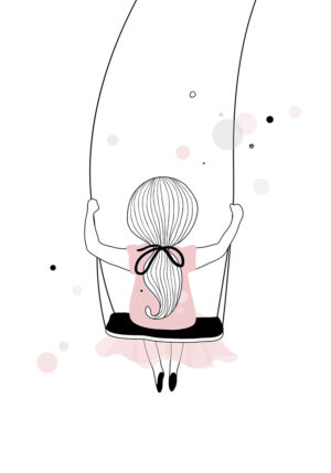 Ilustración minimalista de niña columpiándose