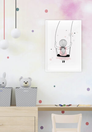 Ilustración minimalista de niña columpiándose