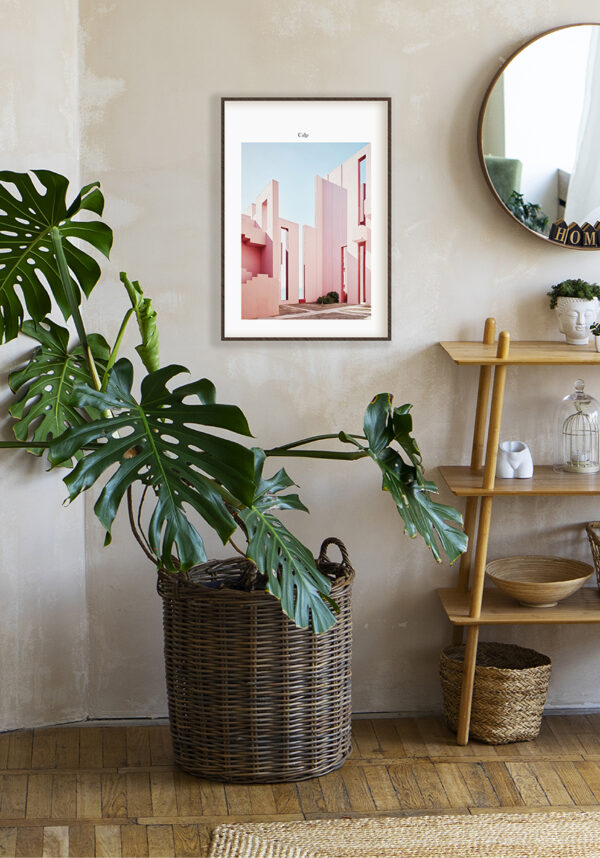 Diseño arquitectónico moderno en tonos rosas