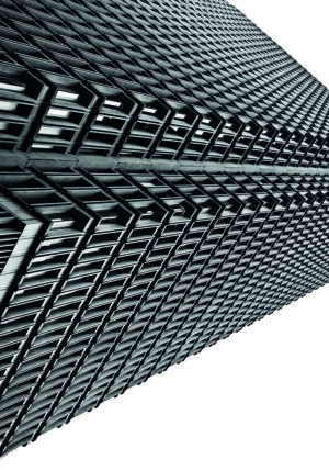Perspectiva de rascacielos en blanco y negro