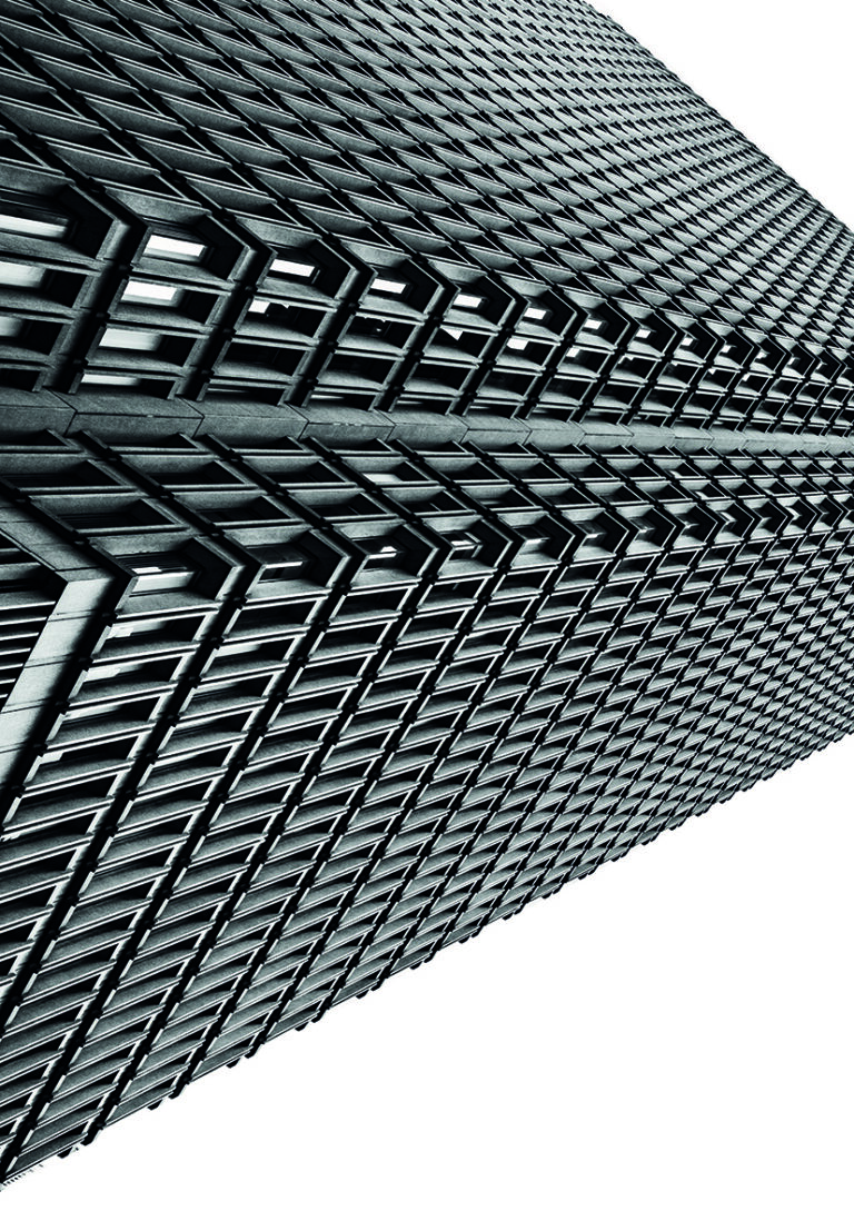 Perspectiva de rascacielos en blanco y negro